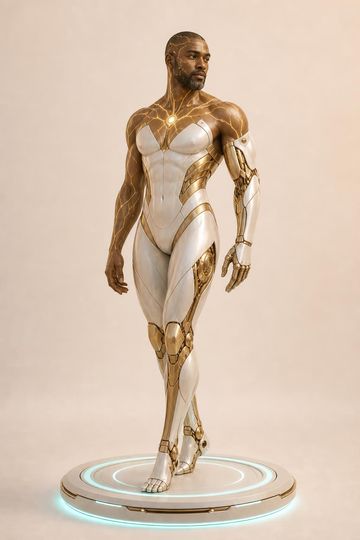 Circuitborn, masculine, warm-gold filigree
